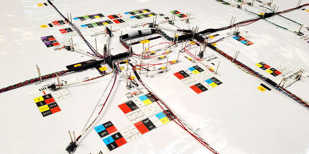 A custom cable harness laid out on a loom board