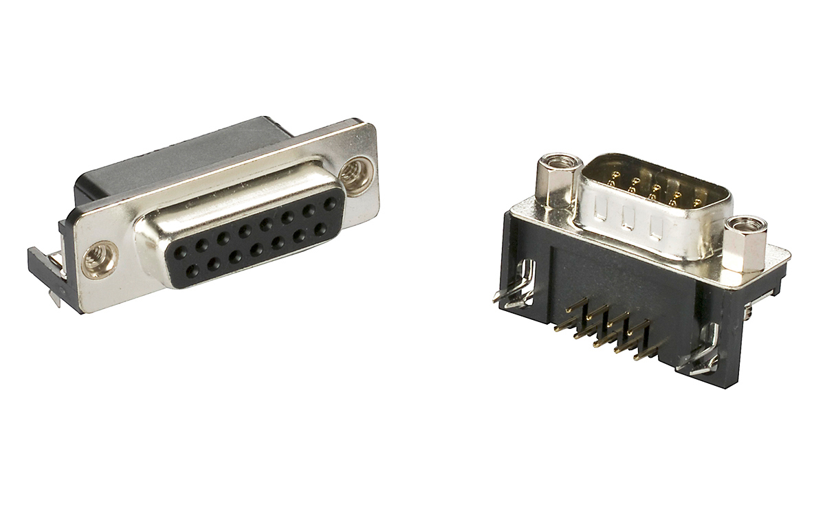 PCB mount right-angle D-sub connectors 8.08 mm footprint