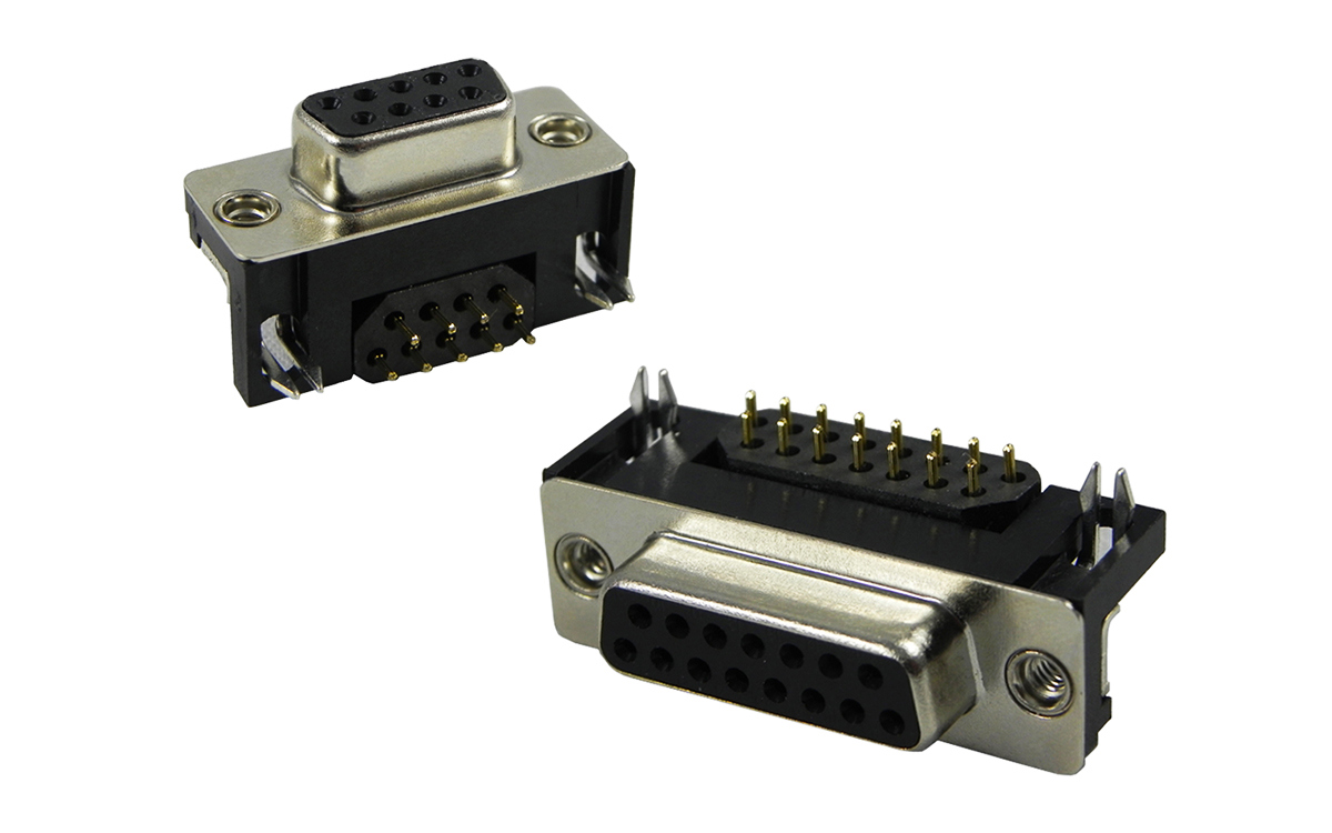 PCB mount right-angle D-sub connectors with ferrite