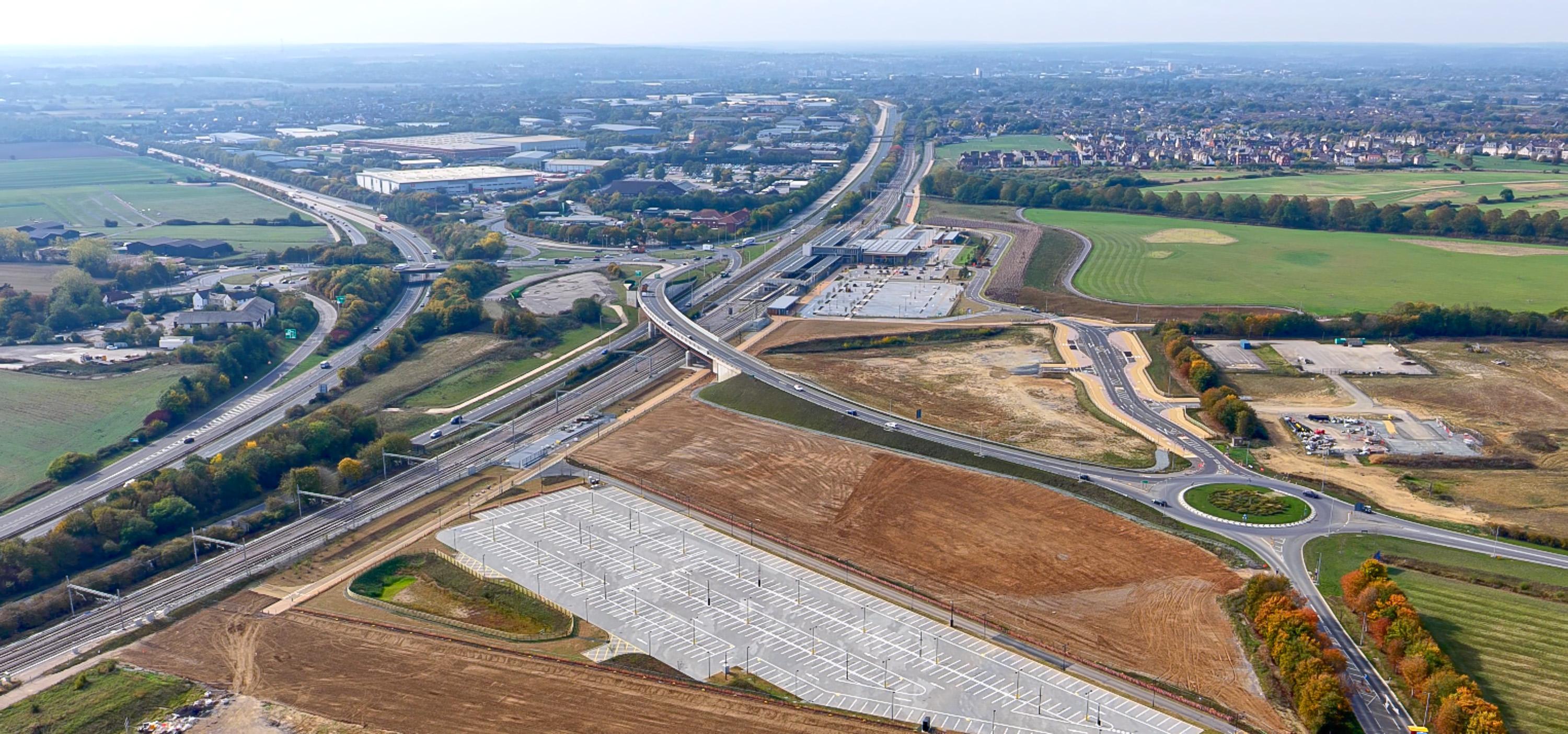Aerial view of major road and junction construction illustrating long-term highways infrastructure